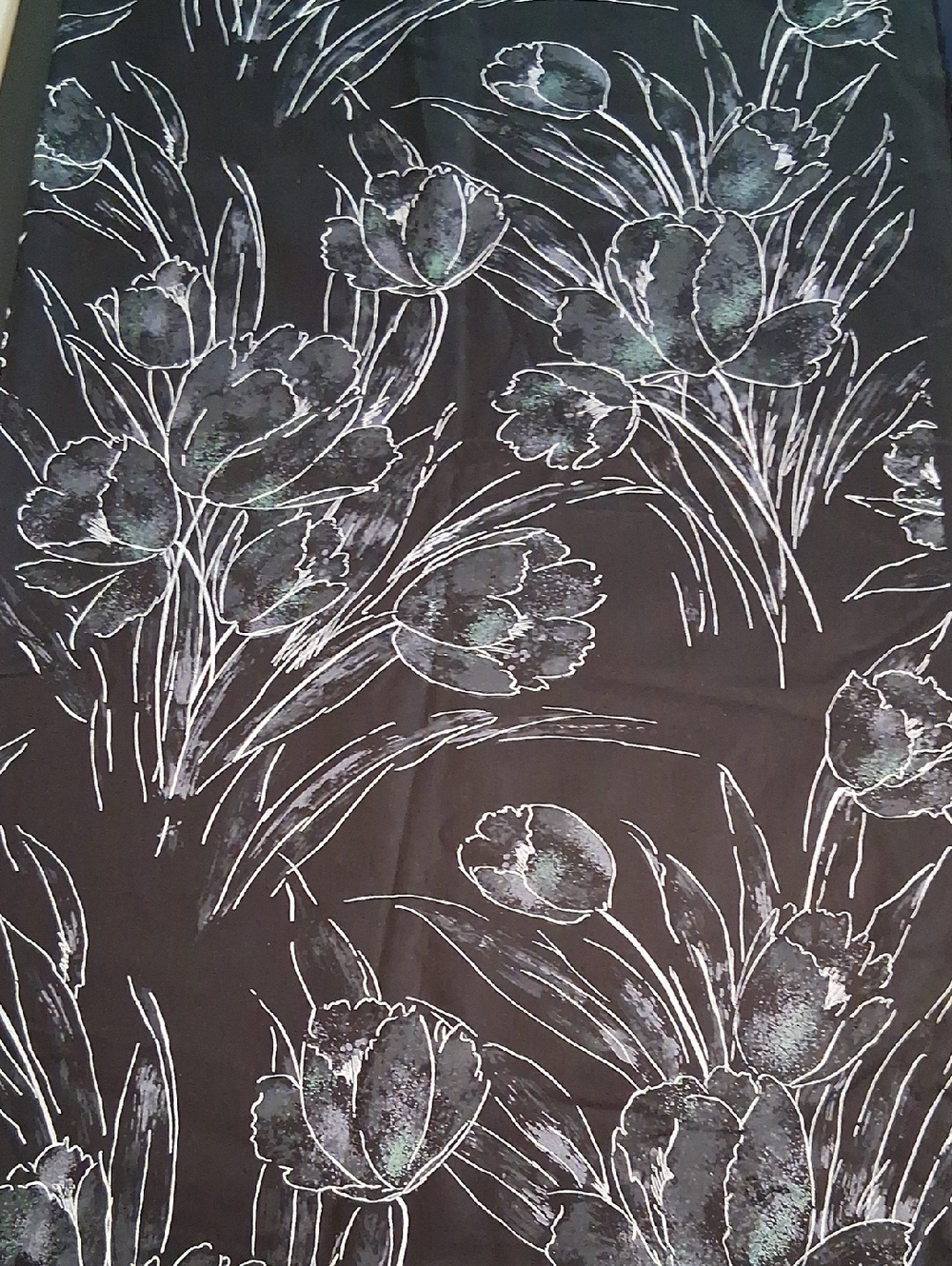 Home Dec Fabric Black Floral Tulip Print Fabric Yardage From Vintage Chris Stone